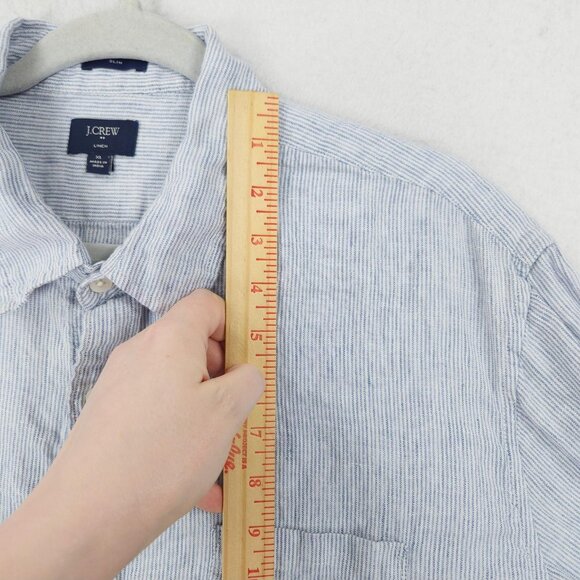 J Crew Shirt Men Extra Large Blue White Stripe Linen Slim Fit Casual Long Sleeve - Picture 5 of 12